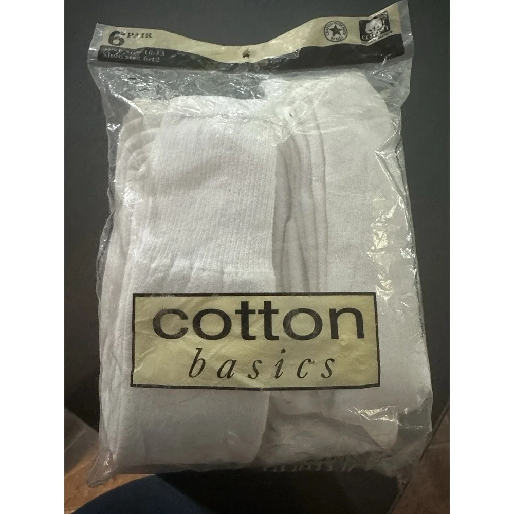 Vintage Cotton basics Crew  tube Socks White 6 Pair New